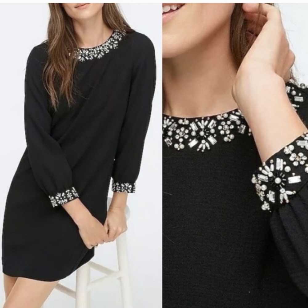 J Crew Jewel Embellished Long Sleeve Shift Dress Size 00 AF426 - Picture 2 of 12